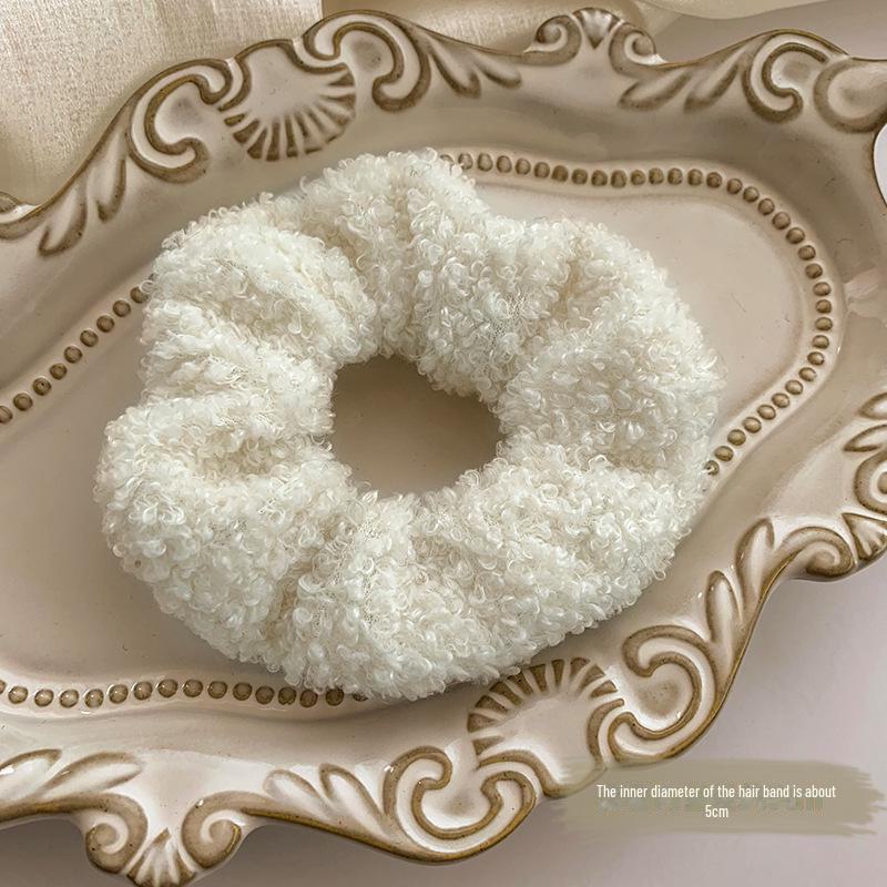 White Plush Hair Ring Elastic Band Headband with Ball - Autumn/Winter Accessories for Women
