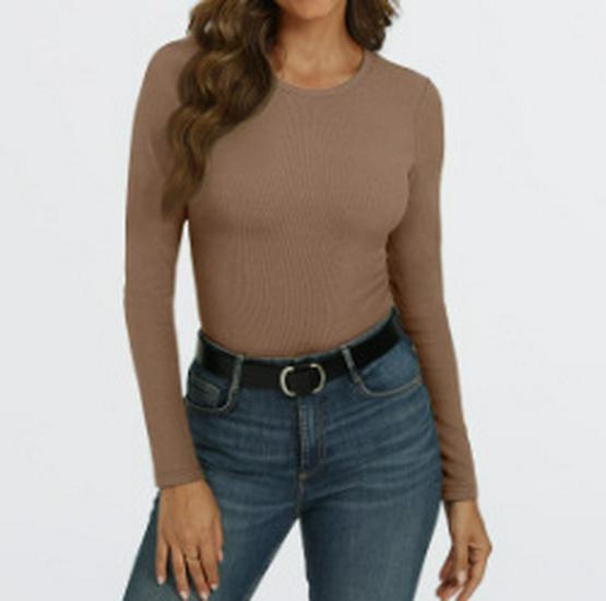 2024 Women's Long-Sleeve Ribbed Crew Neck Slim-Fit T-Shirt