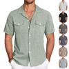 Linen Shirts For Men Short Sleeve Button Down Summer Color Shirt Casual Fashion Loose Lapel Tops