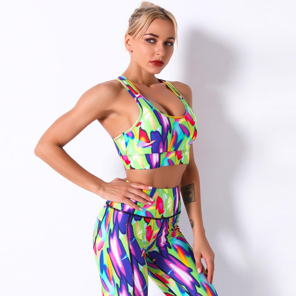 Digital Printed Color Floral Stripe Breathable Yoga Bra Women's Sports Running Fitness Wear