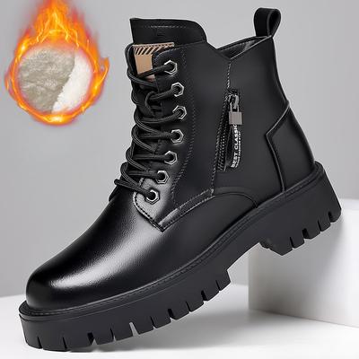 Botas de cowboy de couro genuíno masculinas cano alto inverno lã quente algodão botas britânicas ferramentas neve botas curtas