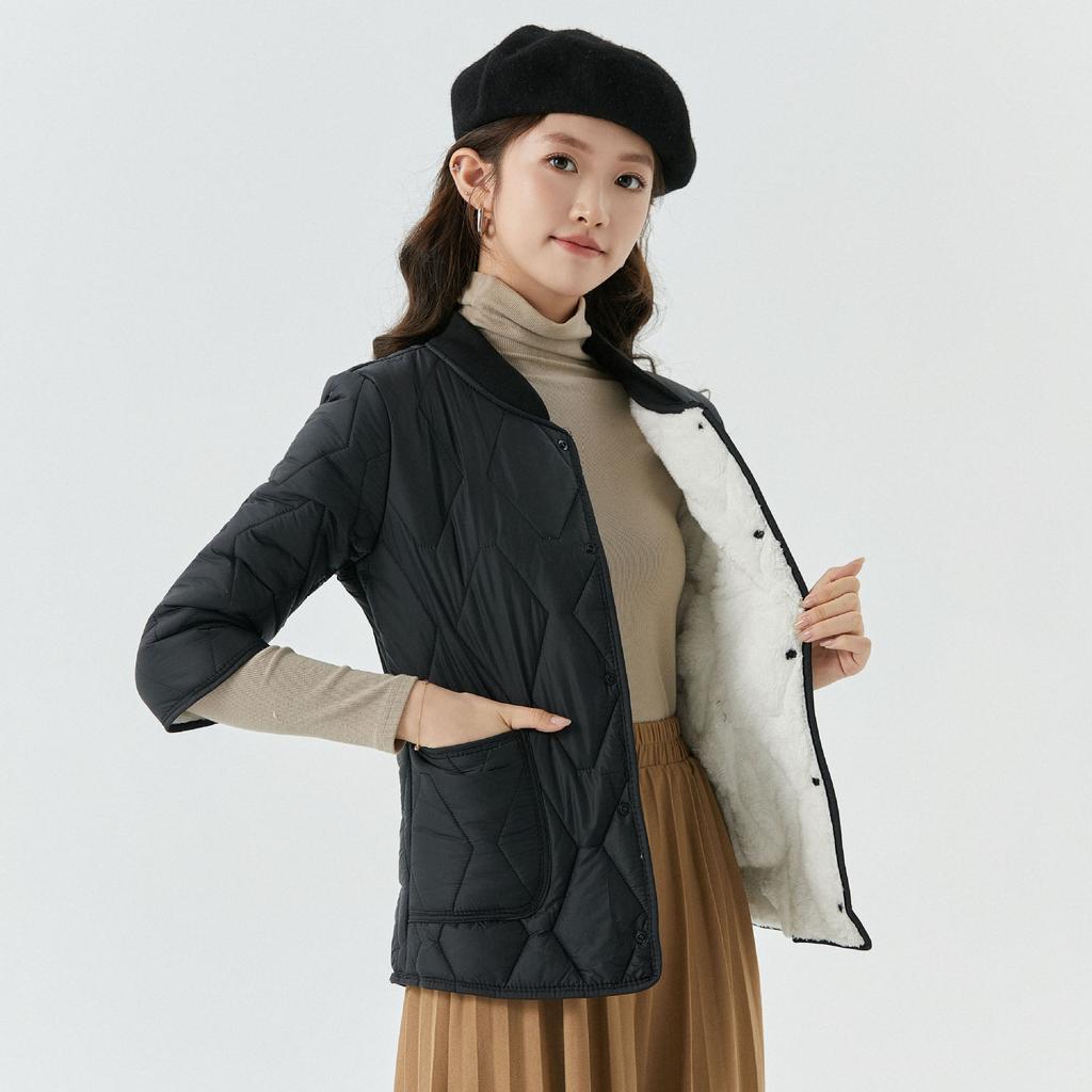 Women's Lightweight Warm Seven - Point Short - Sleeved Cotton Inner Liner Home - Style Cotton Coat, Fleece - Lined and Suitable for Outdoor Wear