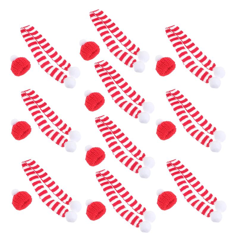 20pcs Christmas Hat Mini Scarf Red and Green Christmas Color Scheme Wine Bottle Decoration Finger Knitting Ball Decoration Hat
