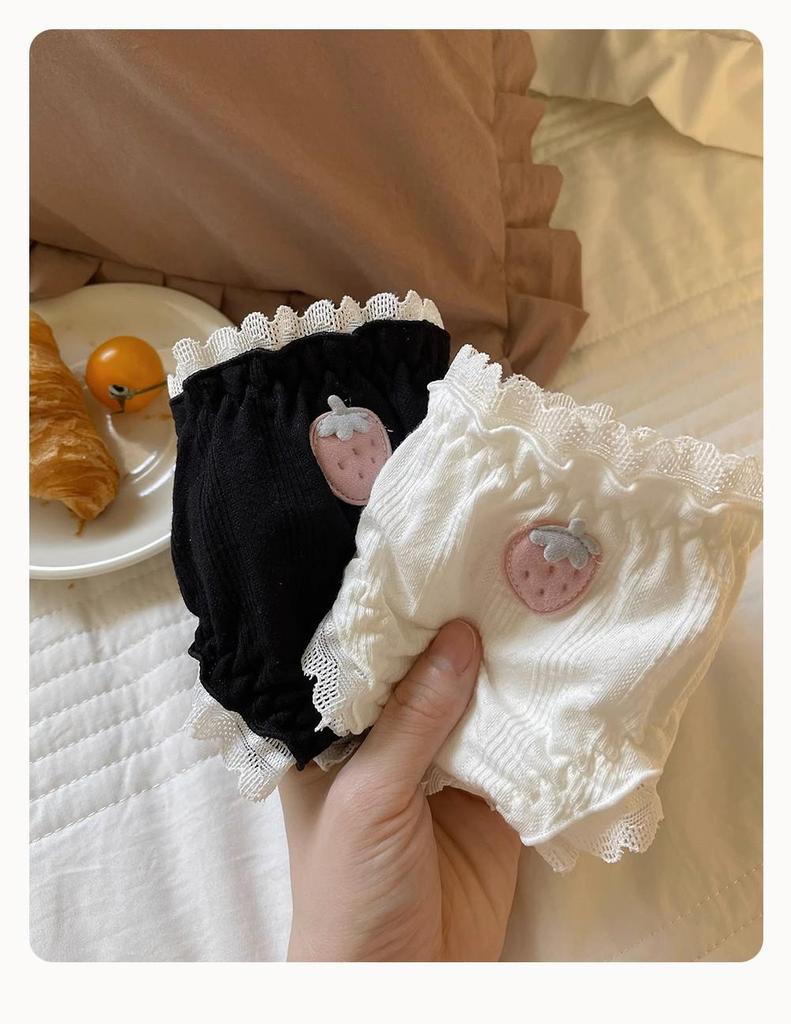 Japanese Sweet Strawberry Lace Trim Women's Panties - Cute, Comfortable, Soft Triangle Design for Summer.