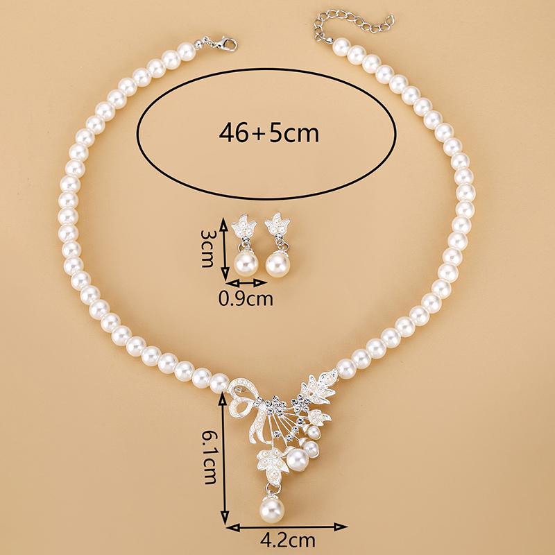 European American Simulation Perle Blumen Halskette Ohrringe Set Frauen Braut Schmuck Zubehör