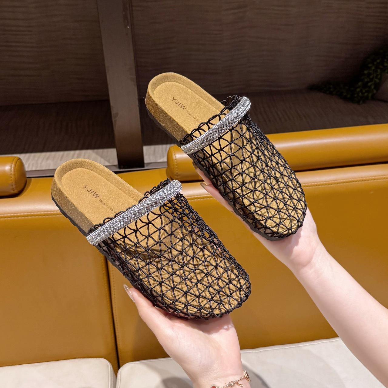 

толстоподошвенные сетчатые рыболовные туфли сумка голова полушлепанцы женская летняя одежда новые высококачественные сетчатые полые прохладные шлепанцы 40 чёрный