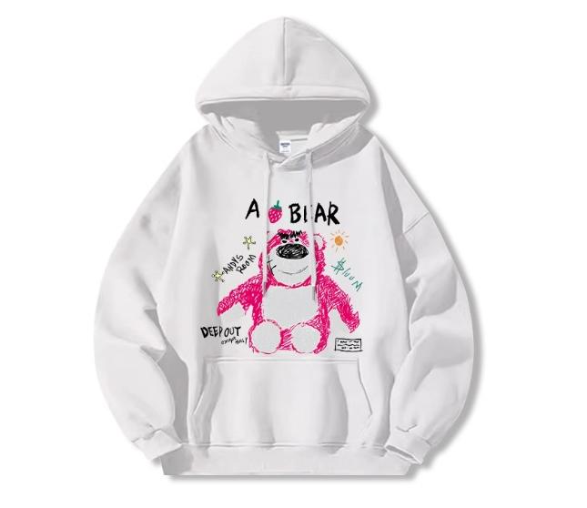 Autumn and Winter Models Are New Autumn Models Strawberry Bear Print Women's Clothing Hooded Disney Clothes Are Loose and Lazy