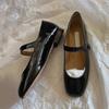 Leather Mary Jane Casual Shoes Women's Flat Heel French Flat Bottom One-word Buckle British Style Small Leather Shoes