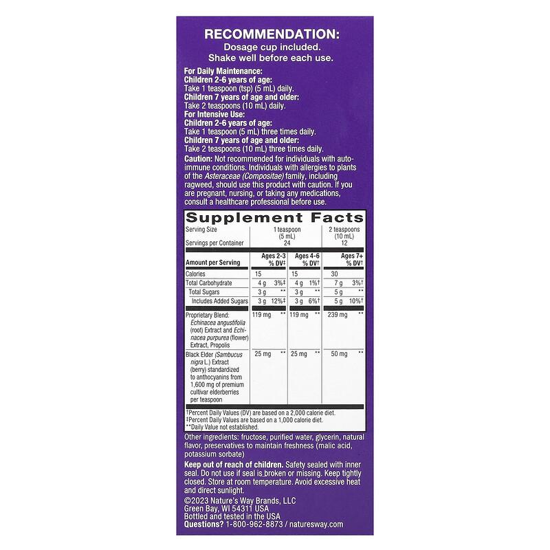Sambucus® Kids, Immune Syrup Elderberry with Propolis & Echinacea, Ages 2+, 4 fl oz (120 ml)