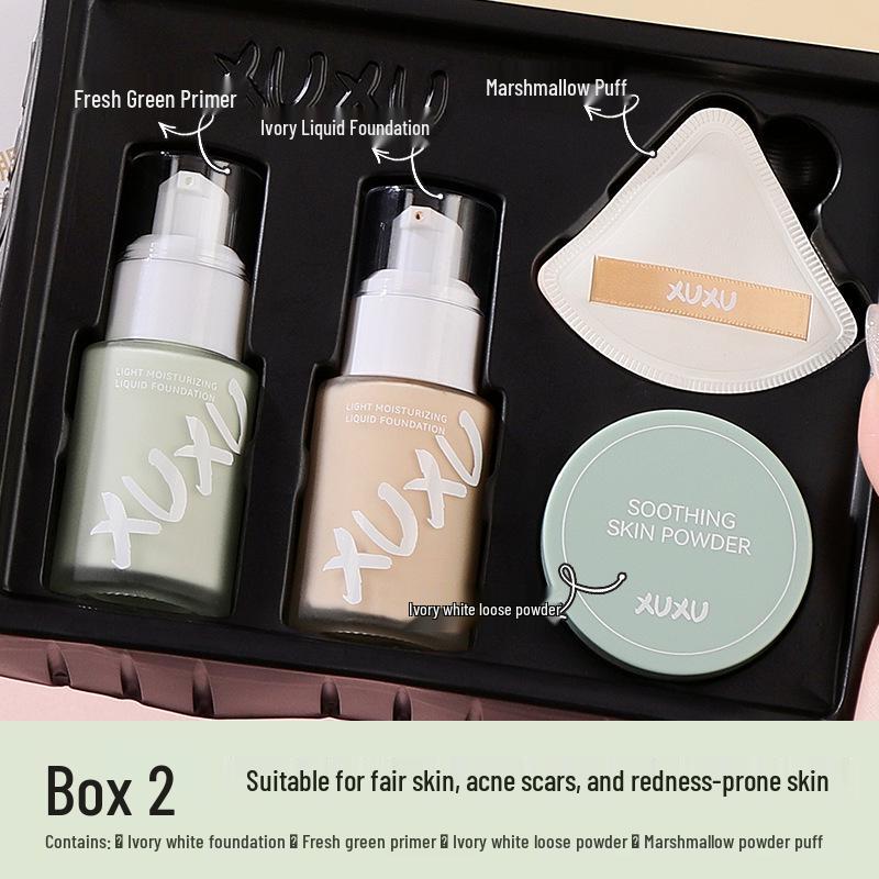 XUXU Lightweight Skin Base Makeup Set: Four-Piece Cosmetic Kit for Students and Parties