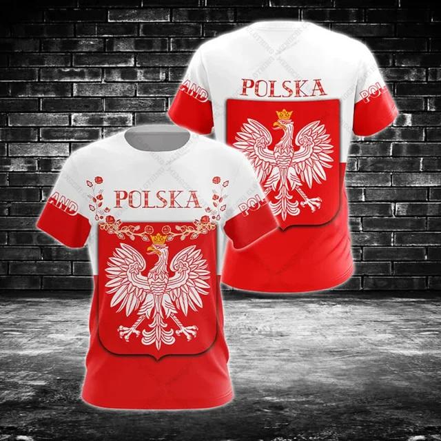 Polska flaga odznaka wojownik kamuflaż druk 3D męska koszulka z okrągłym dekoltem z krótkim rękawem ponadgabarytowa luźna modna koszulka sportowa szybkoschnąca