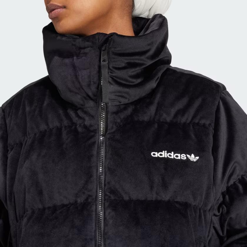 Adidas Originals Regendown Puffer Velvet Comfortable Zip-Up Stand Collar Long Sleeve Jacket Women Jacket Black IW8439