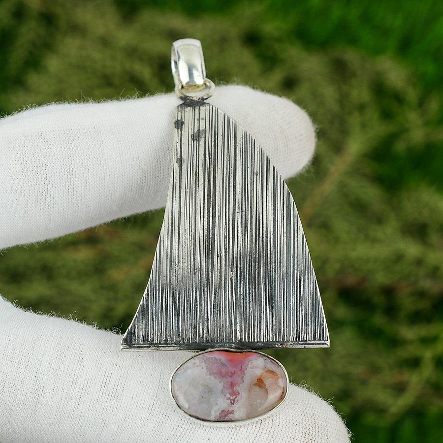 Sterling Silver Crazy Lace Agate Gemstone Handmade Bezel Art Deco Trendy Pendant