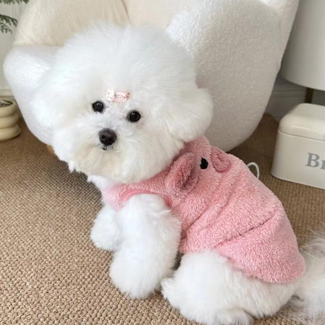 Winter Katze Hund Kleidung mit Schnalle Süßer Schwein Druck Haustier Plüschpullover für Kleine Hunde Pomeranian Chihuahua Welpenweste Jacke