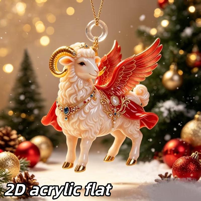 1Pcs Sheep Shaped Flat Acrylic Car Rearview Mirror Hanger Aesthetic Pendant for Auto Interior Home Shelf Decor