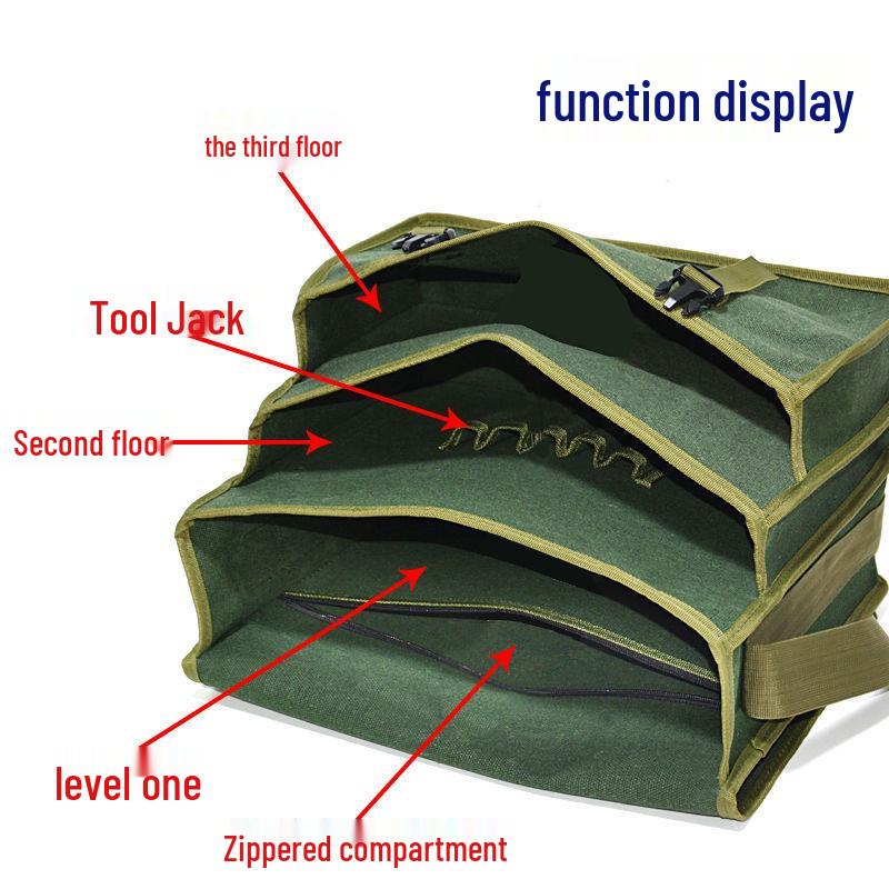 Four-Layer Extra Thick Canvas Tool Bag - Large Capacity, Multi-Function for Electricians and Carpenters.