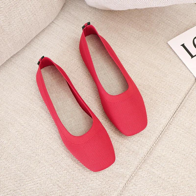 Fashion Shoes of Women  Fashion Knitted Mesh Breathable Ladies Loafers Comfort Square Toe Casual Flats Zapatos De Mujer 2024