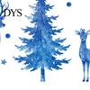 Blue Christmas Theme Party Supplies Watercolor Window Sticker, Non Adhesive Elk Snowflake Tree Removable PVC Holiday Decorations Wall Decal,