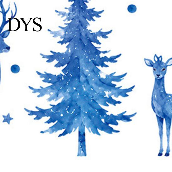 Blue Christmas Theme Party Supplies Watercolor Window Sticker, Non Adhesive Elk Snowflake Tree Removable PVC Holiday Decorations Wall Decal,