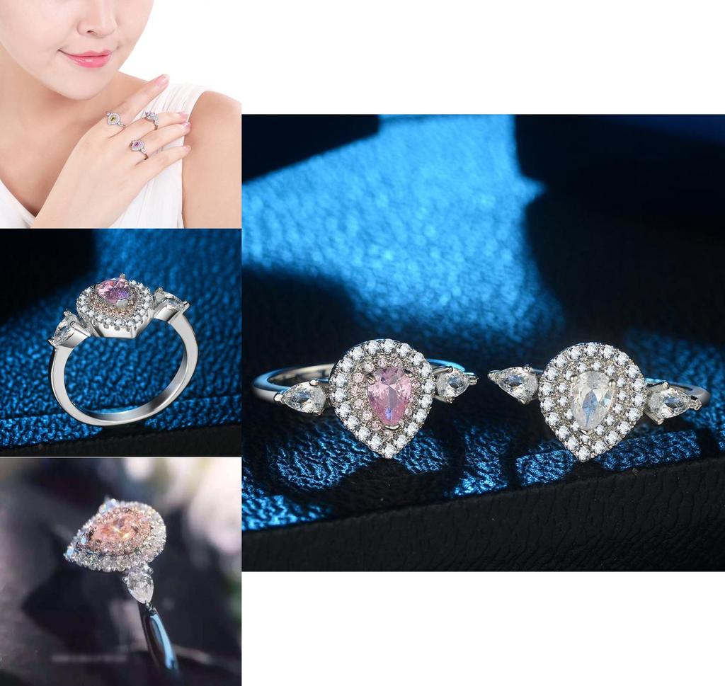 Bague de Fiançailles Élégante en Diamant Rose avec un Design Classique en Forme de Goutte d'Eau pour Femmes