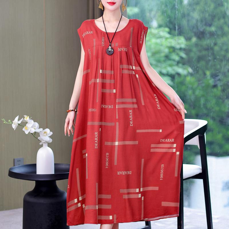 Plus Size Sommer Vintage Kleid Frau Oversize Lose ärmellose lässige elegante lange Kleider