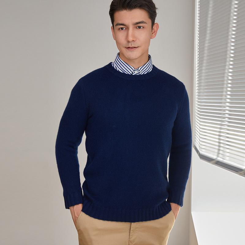 Exquisite Men's Three-Ply Pure Cashmere Sweater - Thick, Warm, Round Neck Knit for Autumn/Winter