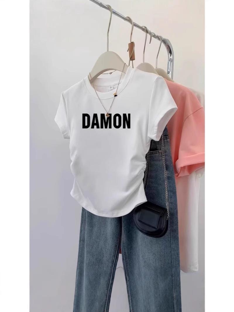 

2025 Women s Trendy Slimming White Short Sleeve Round Neck Tee 2XL (fits 130-150 kg)