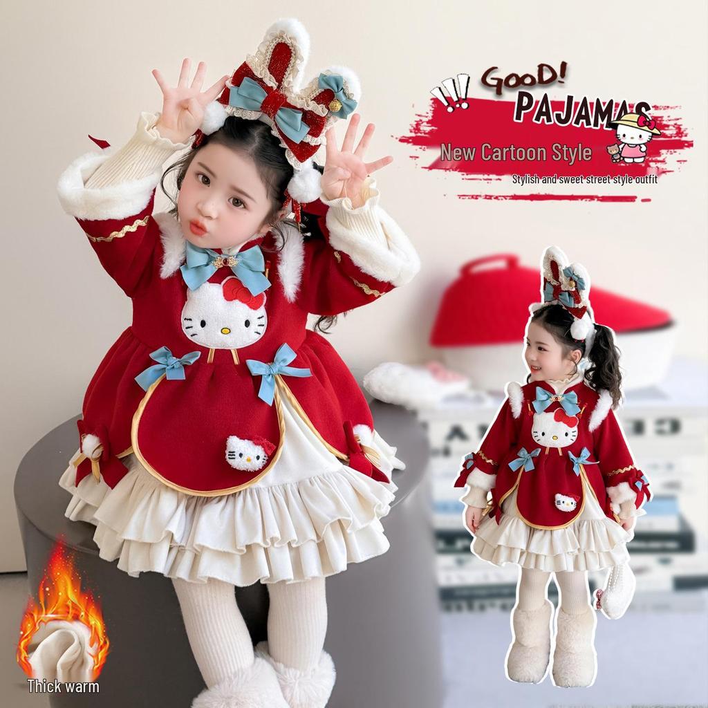 Girls' 2025 Cartoon Cat Lolita Princess Dress - New Year & Birthday Outfit