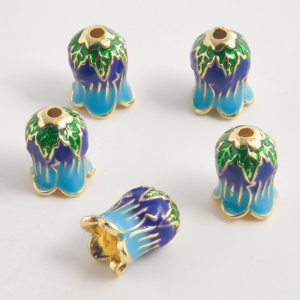 10pcs/Lot Vintage Enamel Flower Bead Cap Accessories For Jewelry Making Supplies Bohemia End Caps Handmade Connectors Materials