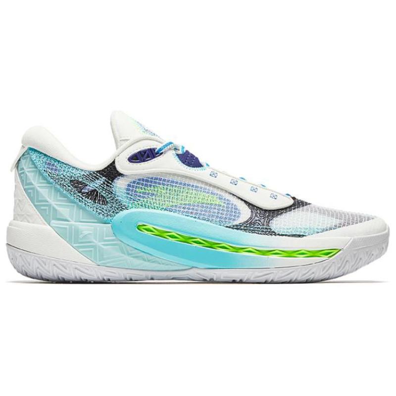 Anta Shock Wave 6 Nitrogen Technology Cushioning, Wear Resistant Low Top Basketball Shoes Men's White Blue Sneakers 112431106Q-2