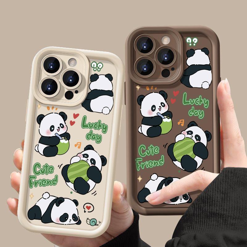 Lovely Panda Printed Silicone Case For IPhone 16 15 Pro Max 14 Plus 13 12 11 Pro Max Shockproof Soft TPU Phone Cover Case