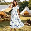 Frauen Casual Lose Bohemian Blumenkleid Kurzarm Lange Maxi Sommer Strand Swing Kleid