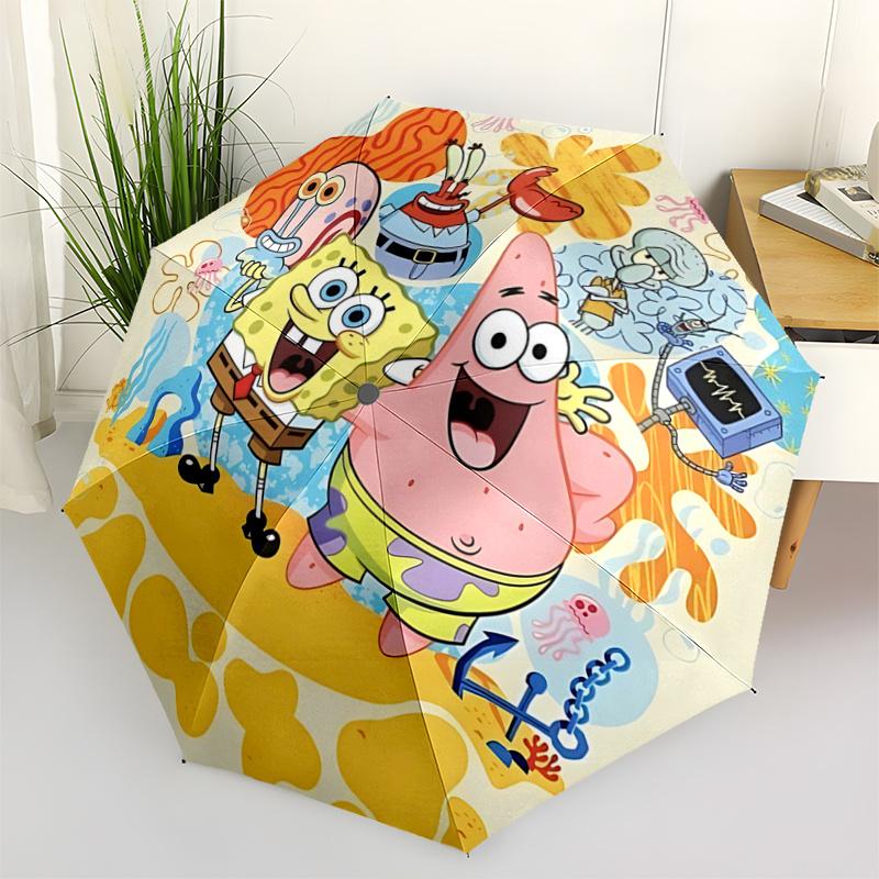 1pc SpongeBob SquarePants and Friends Pattern Automatic 3-Fold Umbrella, 8 Iron Frames, High-Value Folding Umbrella, Suitable for Office, Travel and O