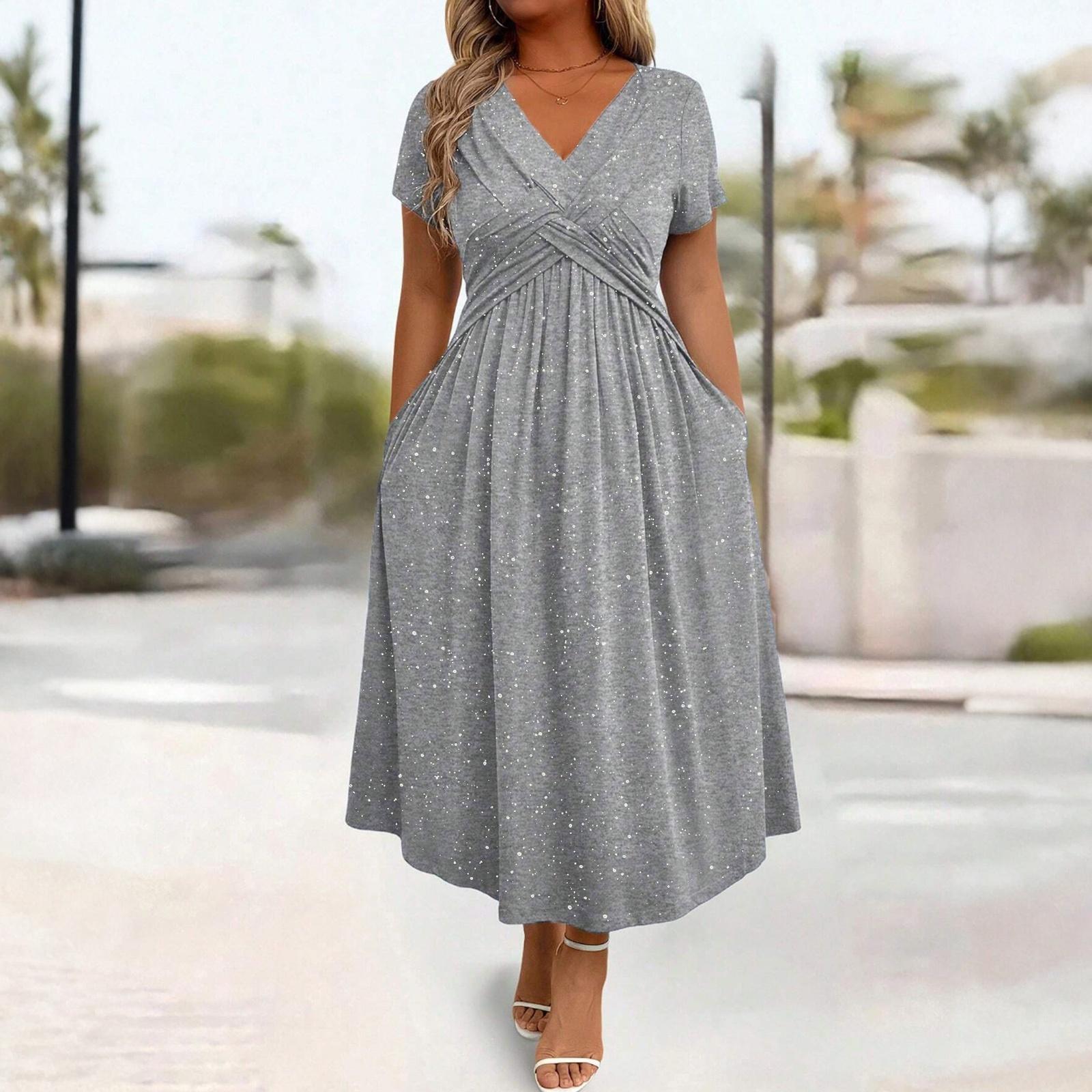 

Women s Casual Fashion R-neck Short Sleeve Retro Christmas Print Retro Dress XXL світло-сірого кольору