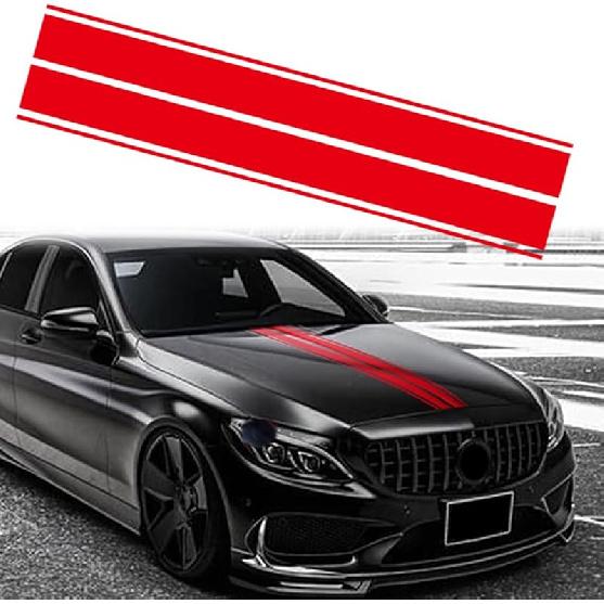 Car Hood Stripe Sticker Universal Auto Racing Stripes Body Side Decal Vinyl Stripe Sticker Accessories Modified Decoration For Car Vehicles (Red, 63