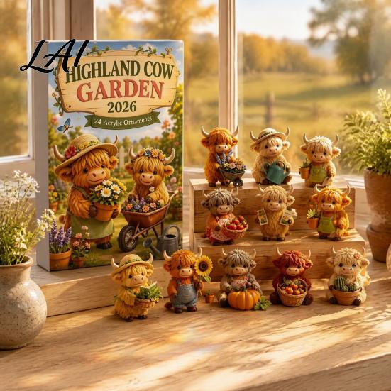 Indoor Festive Decorations Highland Cow Garden Advent Calendar 2026 24 Day Christmas Countdown with 2D Cute Animal Hanging Decor Acrylic Collectible