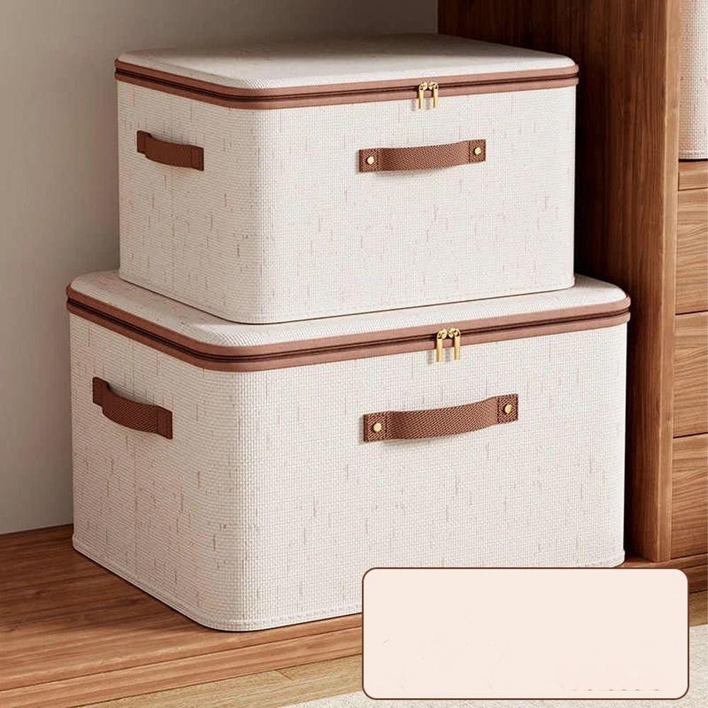 Foldable Linen Zipper Storage Boxes with Lid Wardrobe Organiser  Home