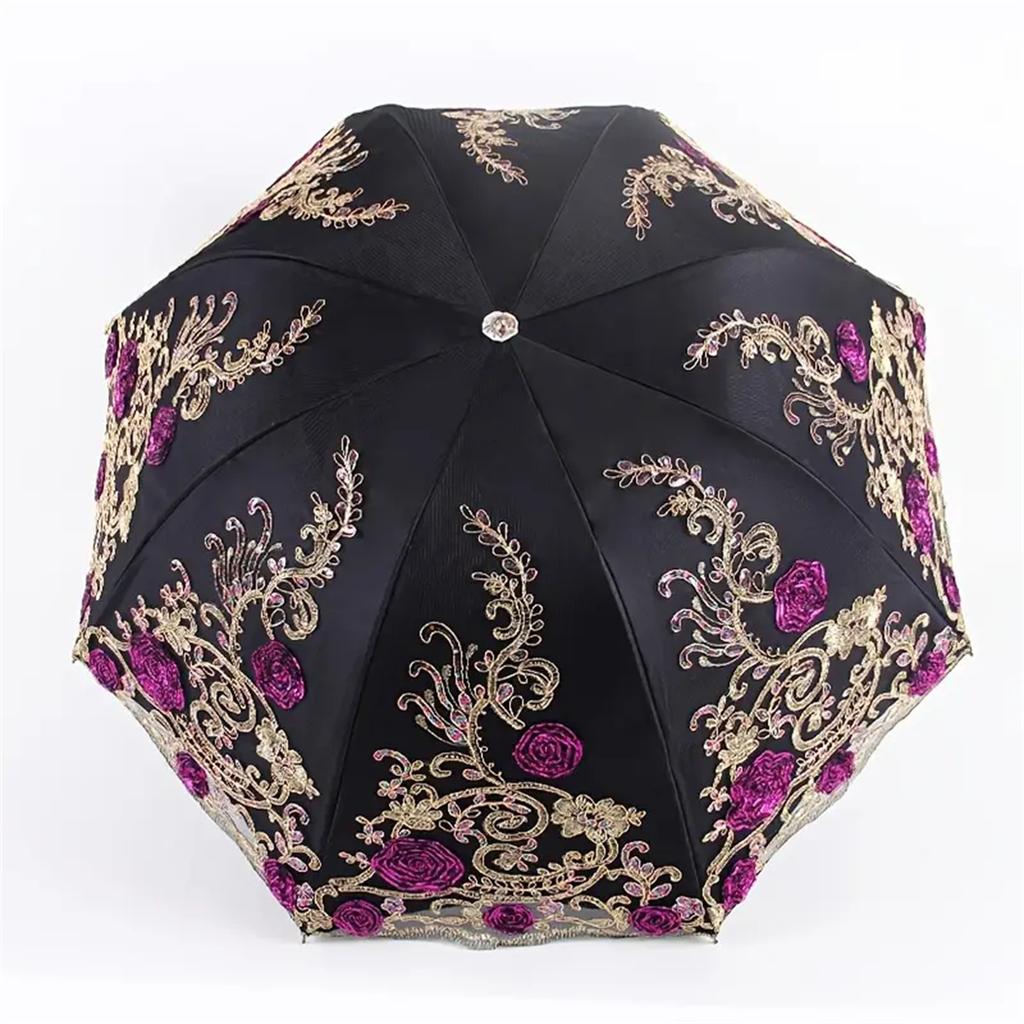 Premium 1pcs Lace Embroidery Parasol Anti-UV Folding Umbrella UPF50+ Vintage Flower Embroidery Umbrella Princess Umbrella Gift Umbrella