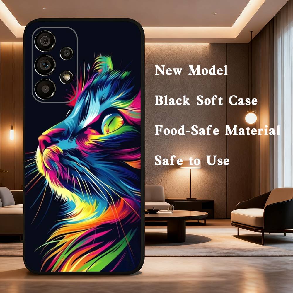 Art Formula Cat Graffiti Phone Case Soft black protective case for Samsung Galaxy A32,A10, A71, A11, A12, A13, A31, Note 10,etc.