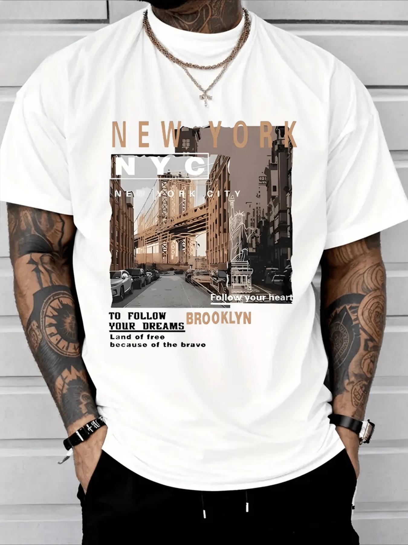 

Mens Casual Cotton Streetwear Street View of Brooklyn New York High Quality ClothingTrendyTShirt 100Cotton T Shirt - Men s Su... S разноцветный