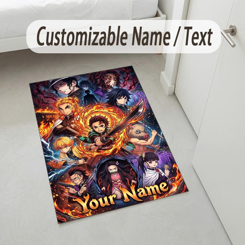 Personalized Crystal Velvet Carpet,Demon Slayer Custom Printed Name, Plush Area Rug For Home Indoor Decor