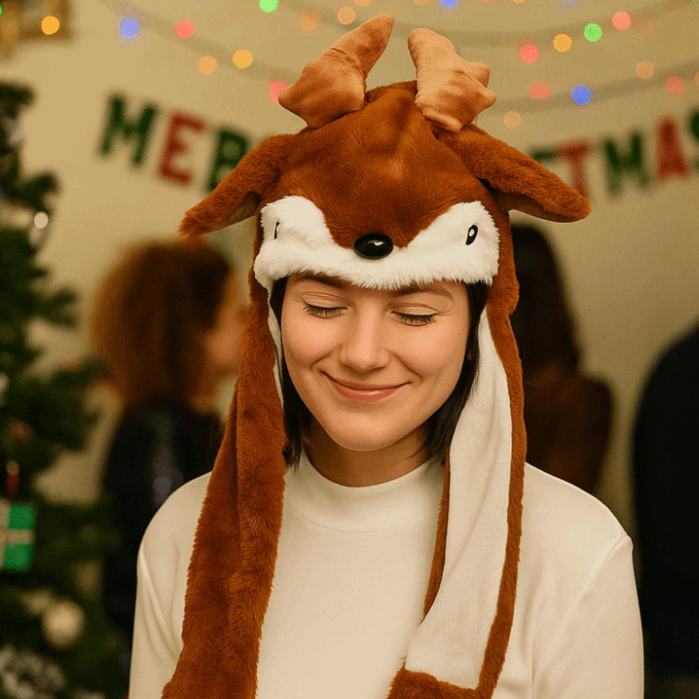 Cartoon Santa Reindeer Party Headdress Jumping Up Ears Ear Moving Hat Cute Plush Hats Aldult