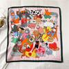 Luxury  Cartoon Cat Square Imitation Silk Scarf Spring And Summer Head Wrap For Women Multifunction Neckerchief
