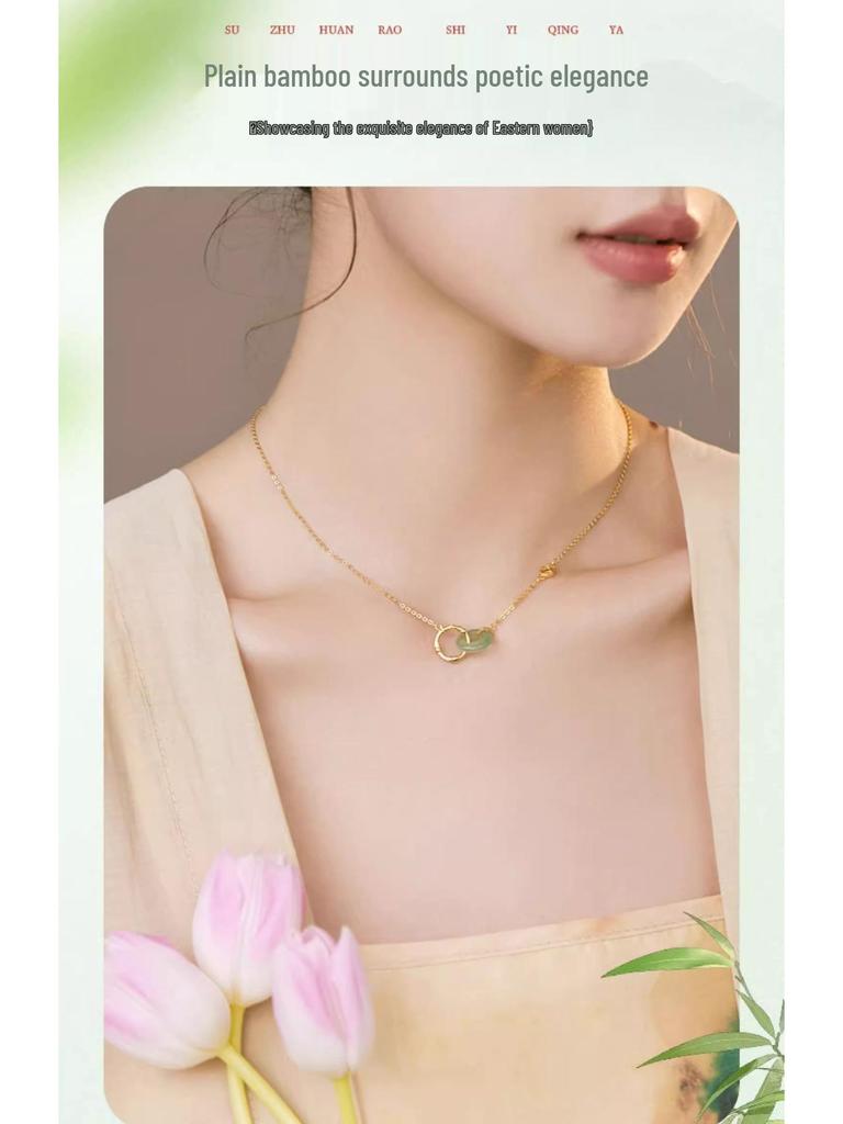 2024 Sterling Silver Bamboo Necklace with Jade Pendant - Elegant Women's Gift for Birthdays & Christmas