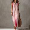 Amazon 2026 cross-border European and American summer new women's casual temperament sleeveless contrasting color split linen dress