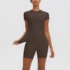 Breathable Yoga 2-Piece Set Short Sleeve High Waist Shorts Workout Fitness Activewear Women