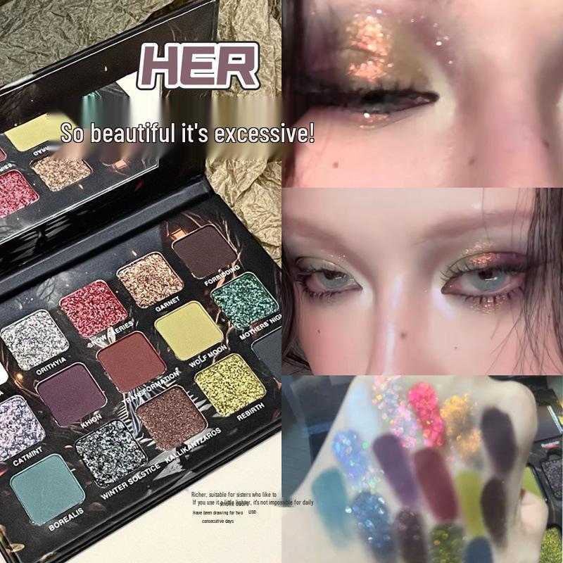 Fifteen-Color Smoky Eyeshadow Palette: Glitter & Matte Highlighter Combo 17g