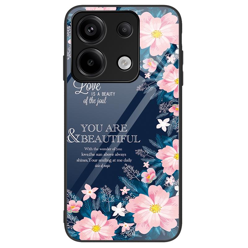 

Phone Case for Xiaomi Redmi Note 13 Pro 5G/Poco X6 5G Cover Pattern Printing Tempered Glass+PC+TPU Shell Pink Flowers