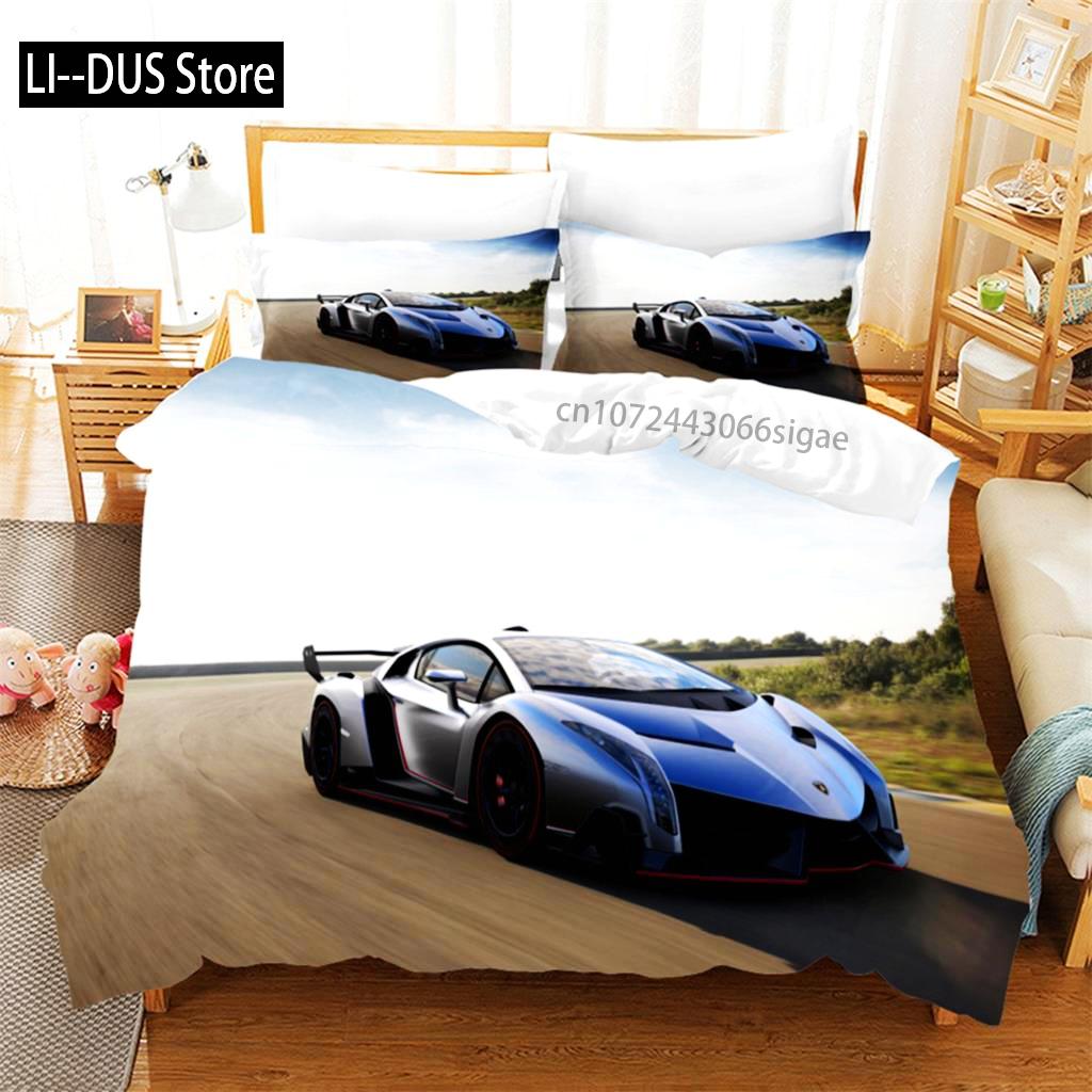 Sports Car Duvet Cover Race Car Cool Car Bedding Sets Polyester For Teens Kids Boys Cool Bedroom Decoration Modern Design Theme
