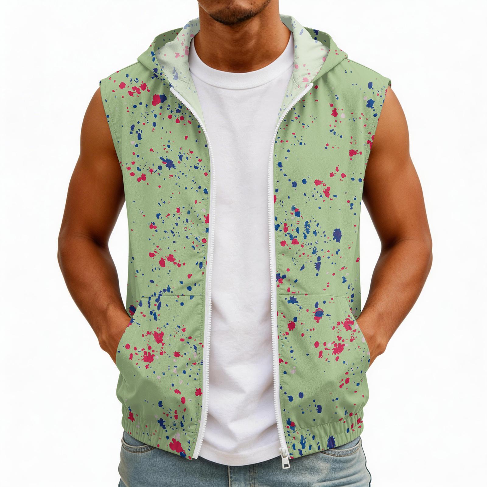 Мужской цветной топ с капюшоном без рукавов с карманами L армия зеленый